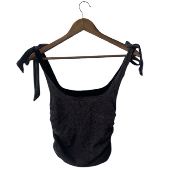 Free People Grey Boulevard Bow Tie Sleeves Tank Top Crop Top Shirt Stretch Small - Picture 3 of 10